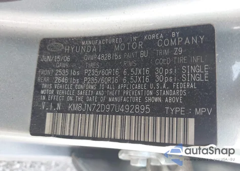 2007 Hyundai Tucson Limited/Se from USA, damaged, VIN KM8JN72D97U492895